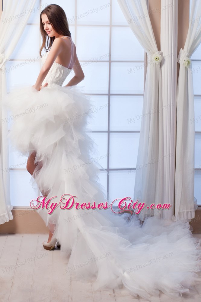 New Arrival A-line Sweetheart High-low Appliques and Beading Wedding Dress