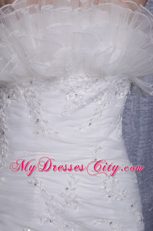 2013 Exquisite White Strapless Mermaid Appliques Organza Wedding Dress