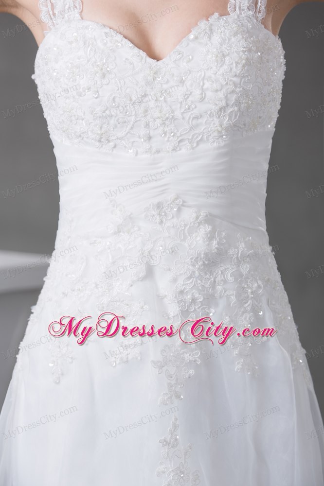 2013 High Quality A-line Lace Court Train Bridal Dresses with Wide Straps