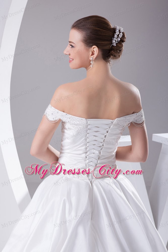 2013 Beaded Off The Shoulder A-Line Pick-up Flowers Wedding Gowns