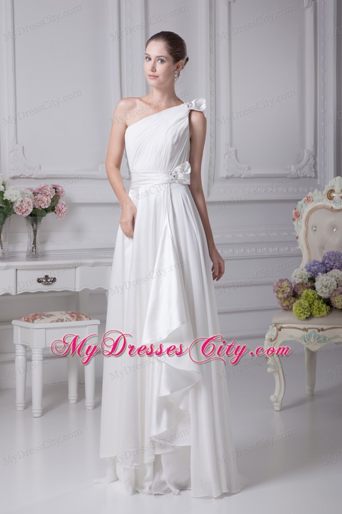 Empire Ruching and Beading Flowery Bridal Gown with Single Shoulder