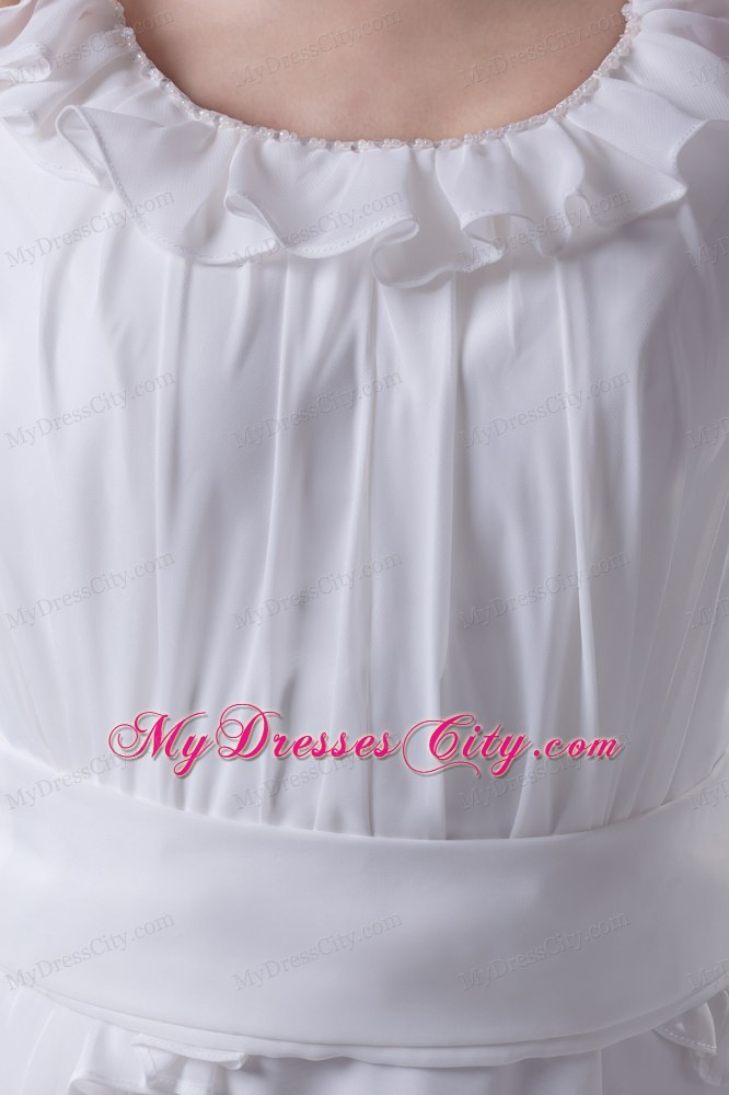 Elegant Mermaid Scoop Chiffon Ruching Wedding Dress with Ruffle Straps