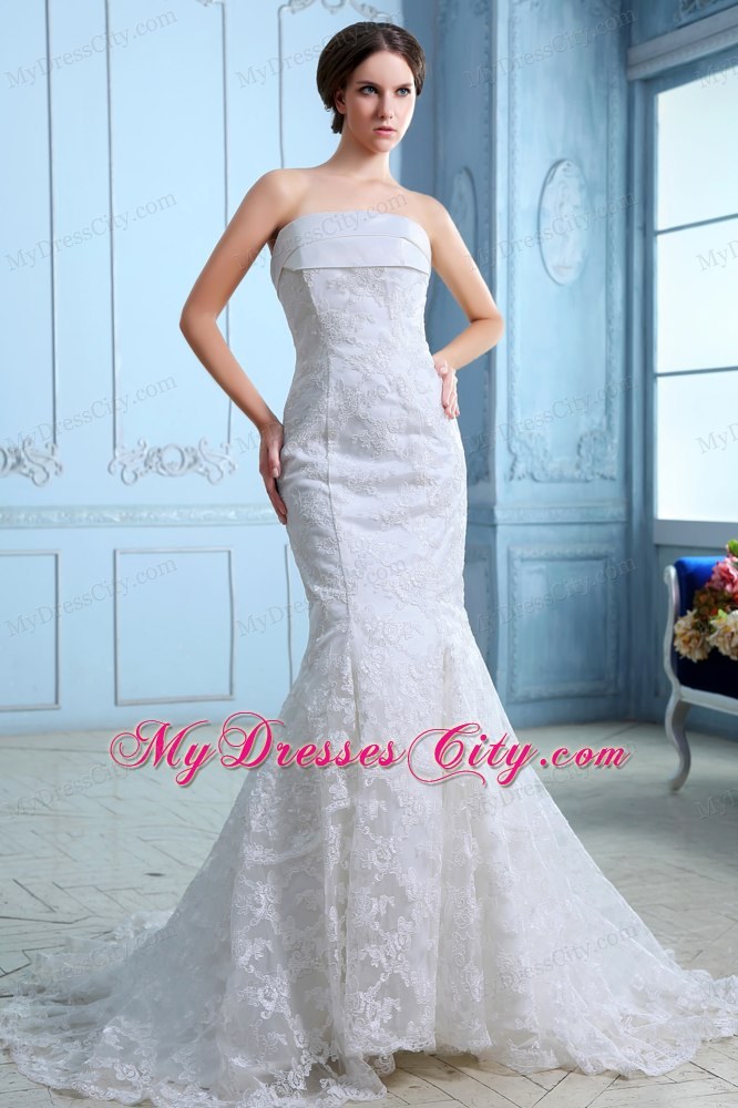 Famous Slinky Mermaid Strapless Court Train Lace Bridal Gown under 250