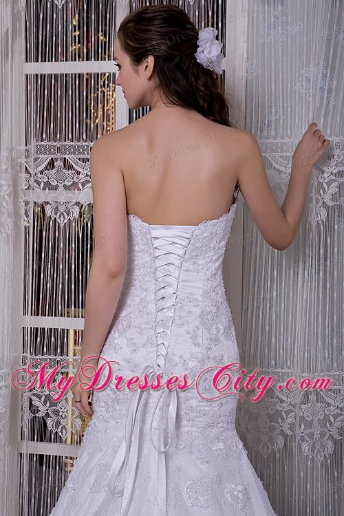 2013 Mermaid Strapless Court Train Lace Bridal Dress Clasp Handle Back