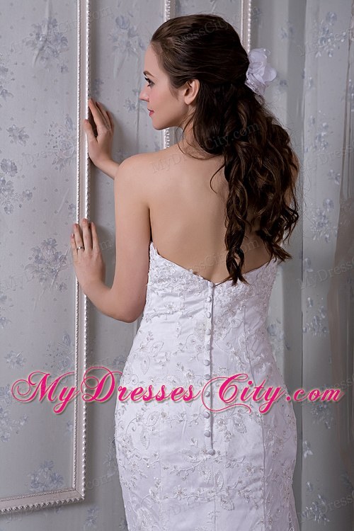 2013 Mermaid Strapless Court Train Lace Bridal Dress Clasp Handle Back