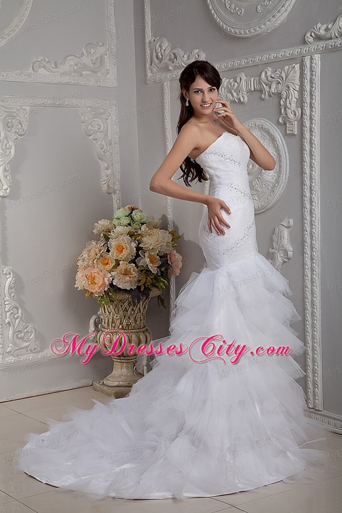 Mermaid Sweetheart Court Train Beaded and Ruched wedding Gown
