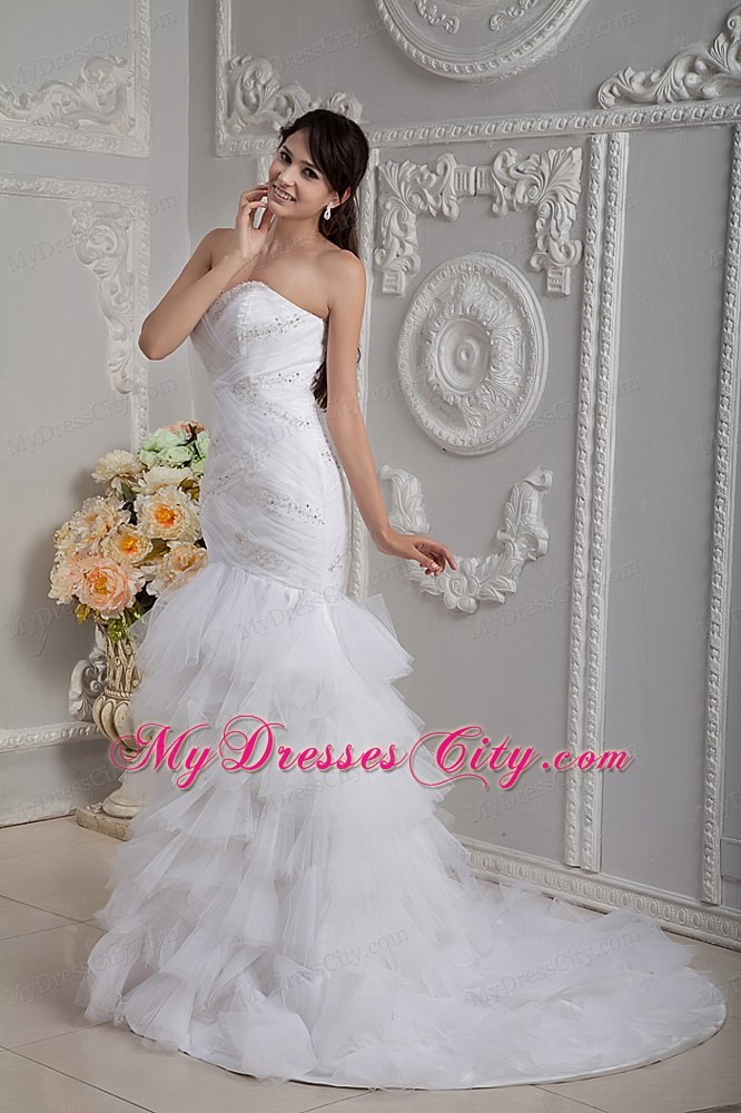 Mermaid Sweetheart Court Train Beaded and Ruched wedding Gown