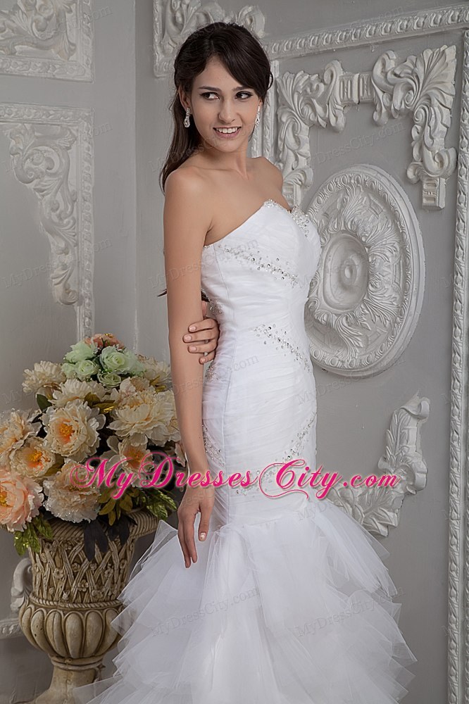 Mermaid Sweetheart Court Train Beaded and Ruched wedding Gown