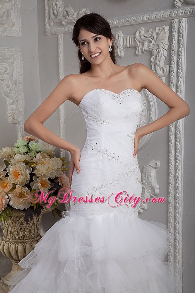 Mermaid Sweetheart Court Train Beaded and Ruched wedding Gown