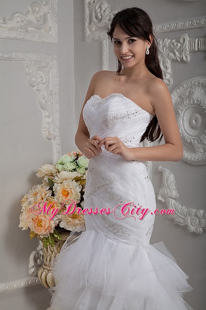Mermaid Sweetheart Court Train Beaded and Ruched wedding Gown