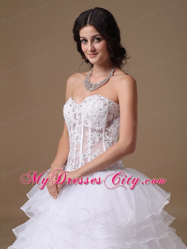 A-line Chapel Train Appliques Wedding Dress with Sheer Waist