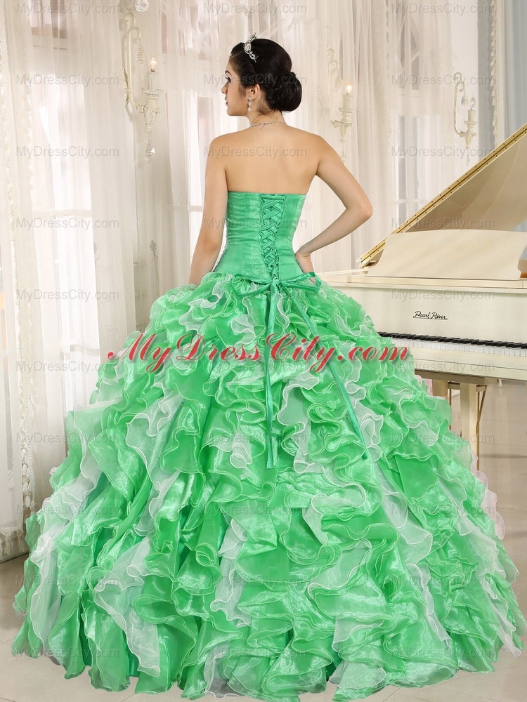 Best Green Ball Gown Beaded and Ruffles Sweetheart Quinceanera Dress