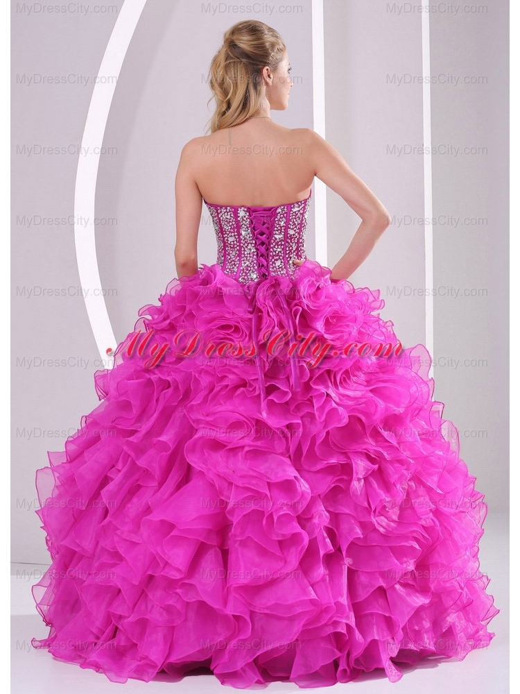 Pretty Sweetheart Beaded Hot Pink 2014 Quinceanera Dresses with Ruffles