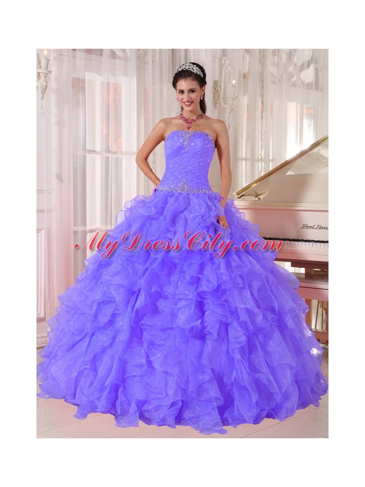 Strapless Ball Gown Gown Beading Cheap Quinceanera Dresses in Purple