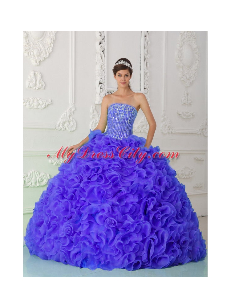 Purple Quinceanera Dress Ball Gown Strapless Organza Beading