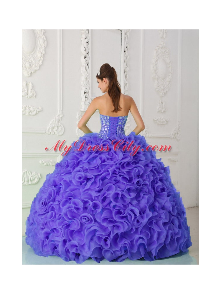 Purple Quinceanera Dress Ball Gown Strapless Organza Beading