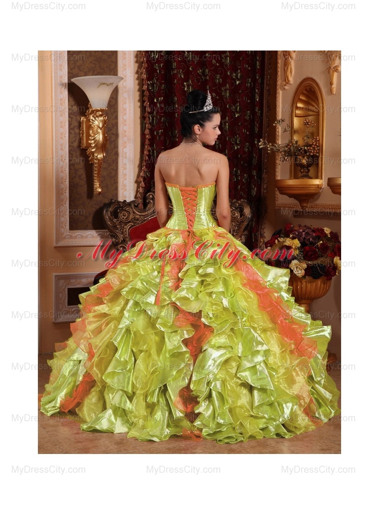 Spring Green Ball Gown Strapless Floor-length Organza Embroidery Elegant Quinceanera Dresses