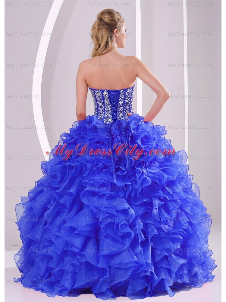 2014 Ball Gown Sweetheart Blue Rainbow Quinceanera Dresses with Ruffles and Beading