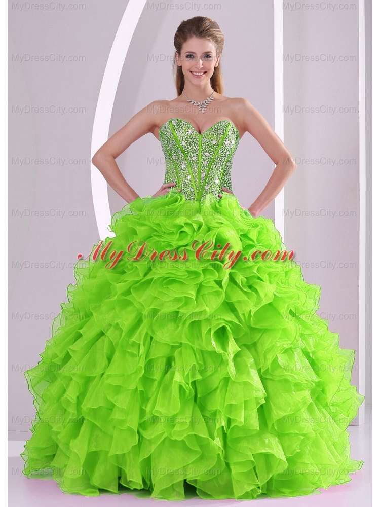 Beading Ball Gown Sweetheart Green Unique Quinceanera Dresses for 2014 summer