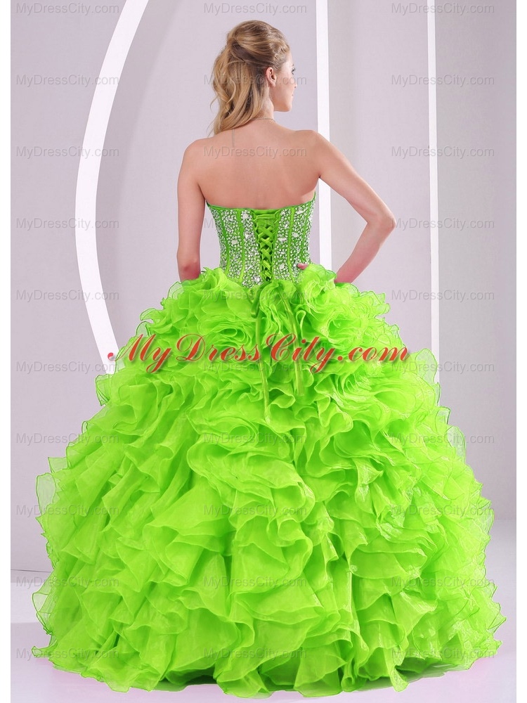 Beading Ball Gown Sweetheart Green Unique Quinceanera Dresses for 2014 summer