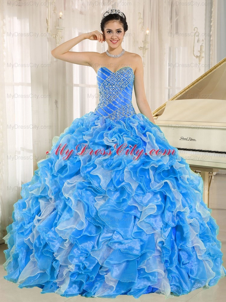 Designer Beaded and Ruffles Custom Made For 2013 Quinceanera Dress In Blue