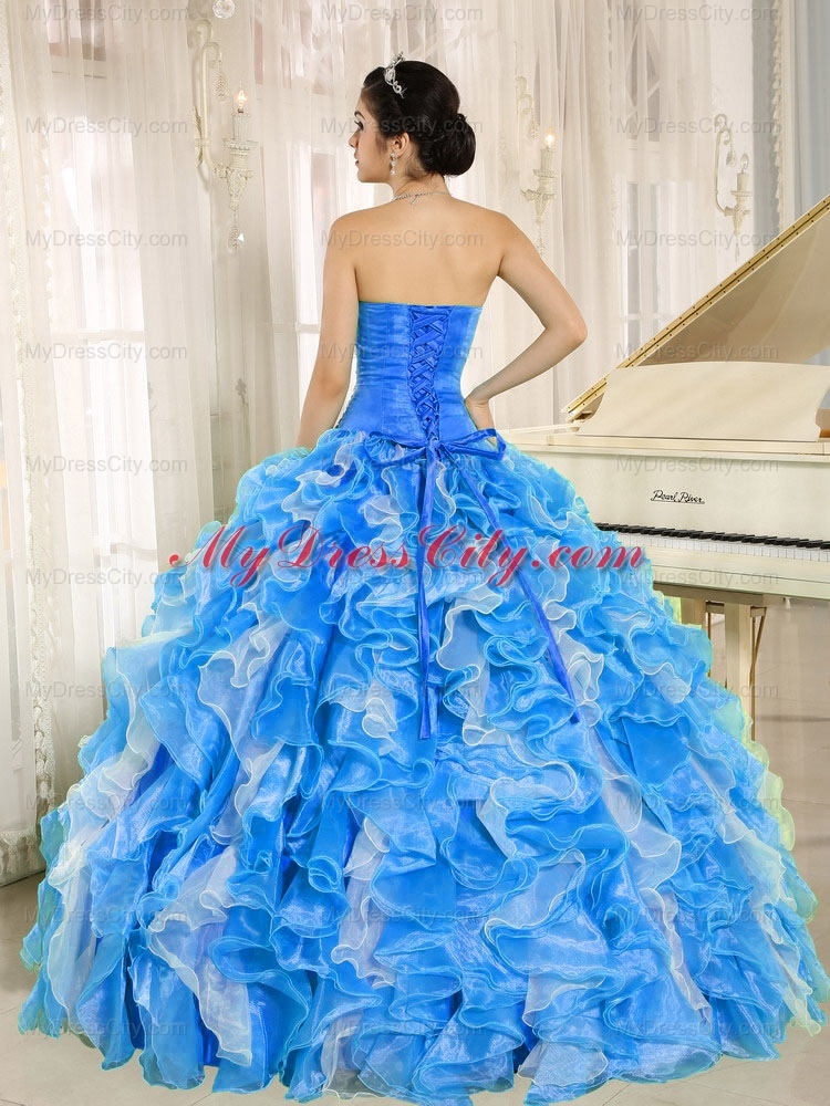 Designer Beaded and Ruffles Custom Made For 2013 Quinceanera Dress In Blue