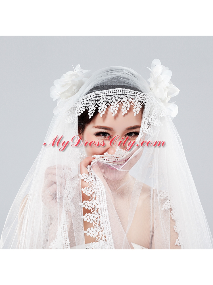 Cheap One-Tier Lace Edge Drop Veil Wedding Veils