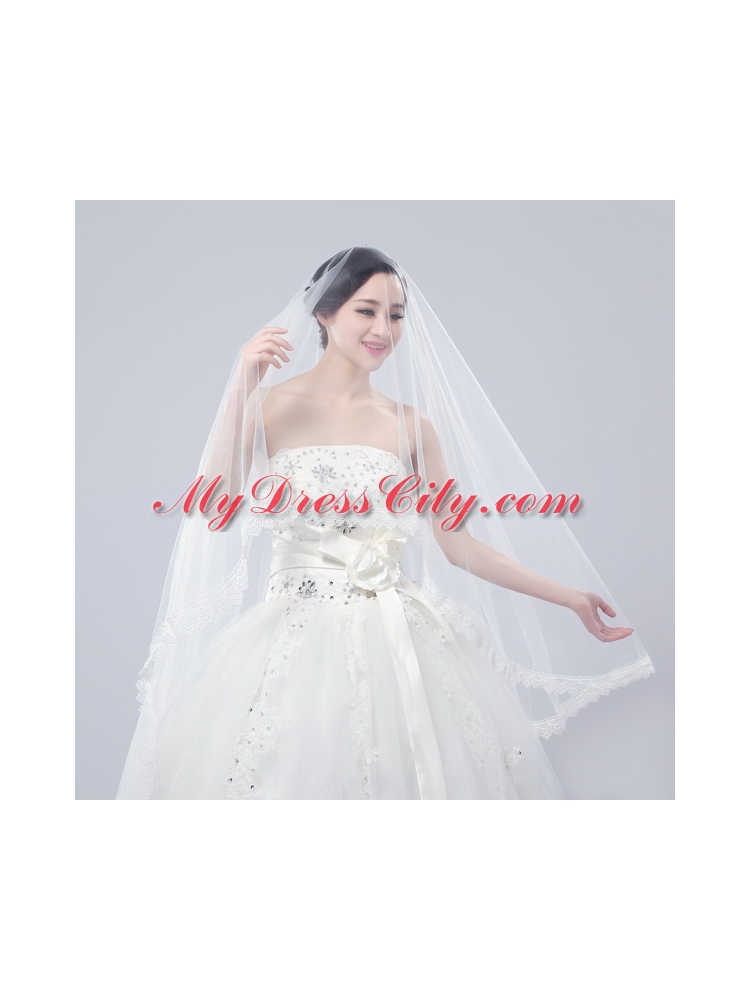 One-Tier Drop Veil Scalloped Edge Angle Cut Wedding Veils