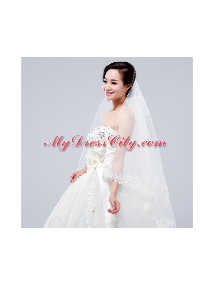 One-Tier Drop Veil Scalloped Edge Angle Cut Wedding Veils