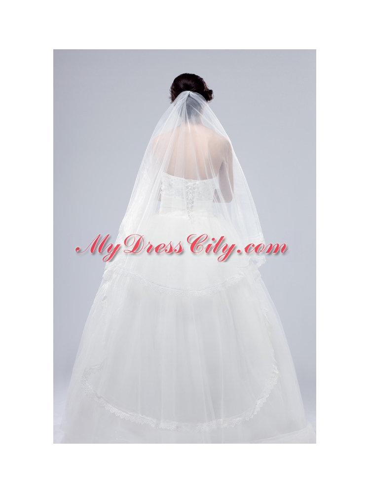 One-Tier Drop Veil Scalloped Edge Angle Cut Wedding Veils