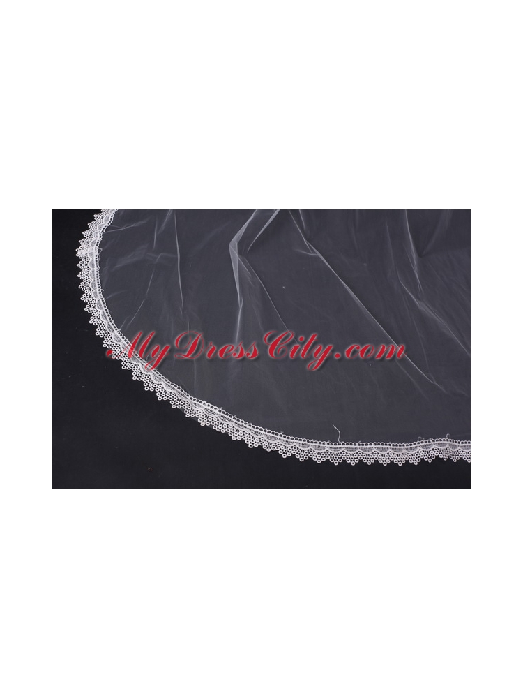One-Tier Drop Veil Scalloped Edge Angle Cut Wedding Veils