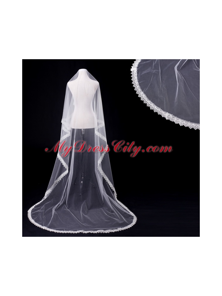 One-Tier Drop Veil  Scalloped Edge Angle Cut Wedding Veils