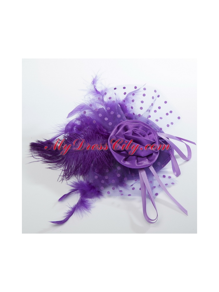 Beautiful Tulle Black and Purple Feather Hair Ornament