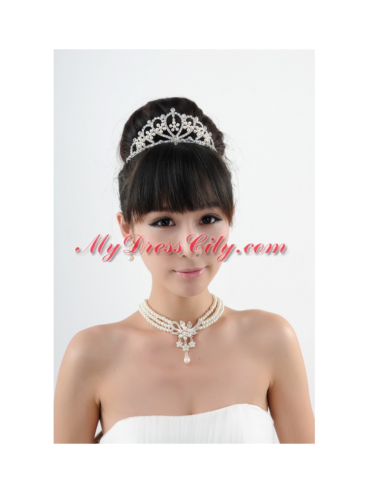Dignified Crown with Wedding Jewelry Set Including Necklace And Earrings