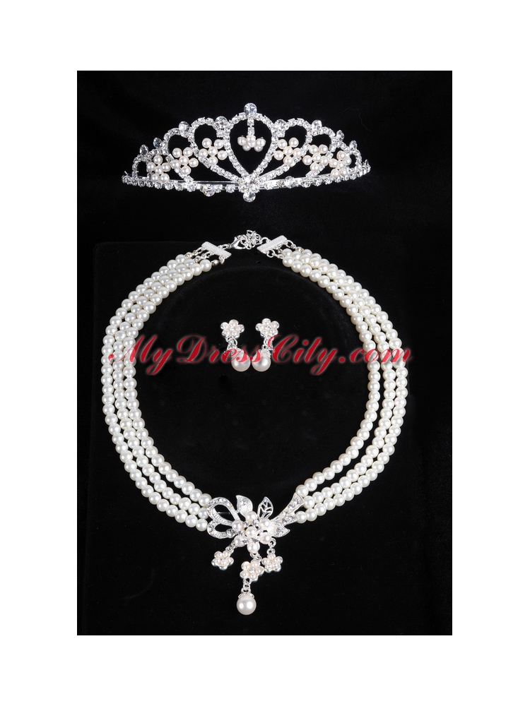 Dignified Crown with Wedding Jewelry Set Including Necklace And Earrings