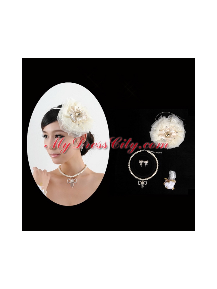 Unique Headpiece with Jewelry Set Including Necklace Earrings and Bracelet