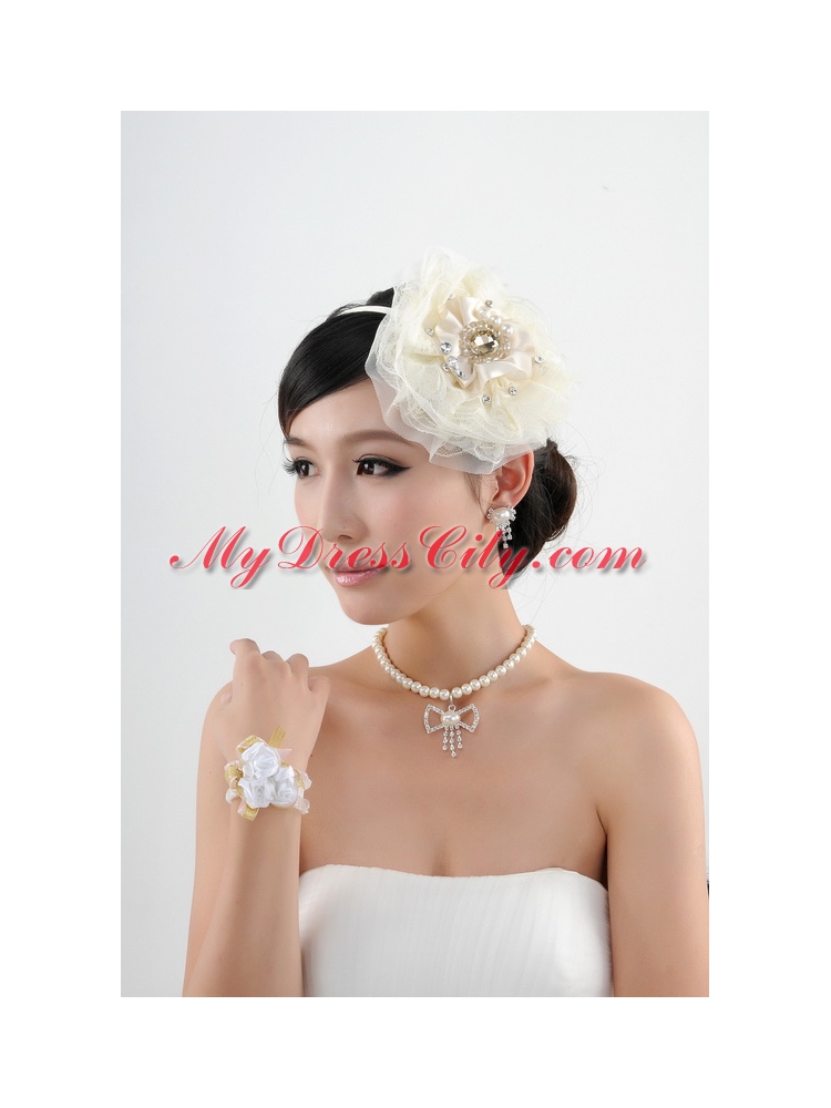 Unique Headpiece with Jewelry Set Including Necklace Earrings and Bracelet