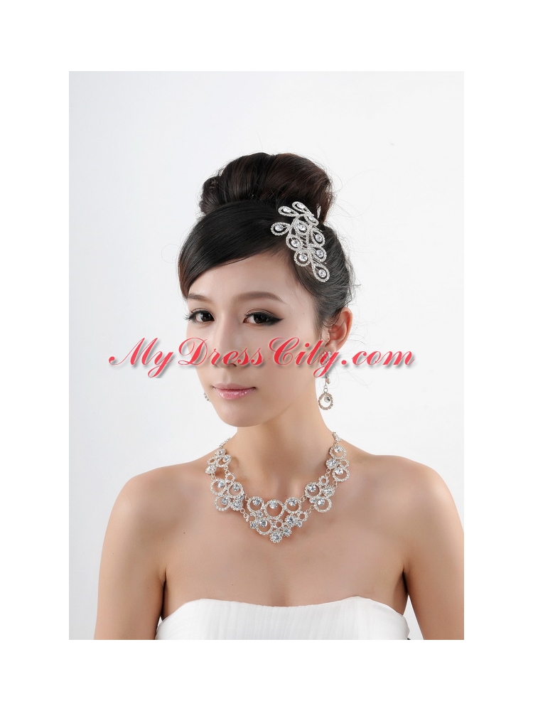 Intensive Flowers Beaded Necklace Tiara and Earrings Jewelry Set