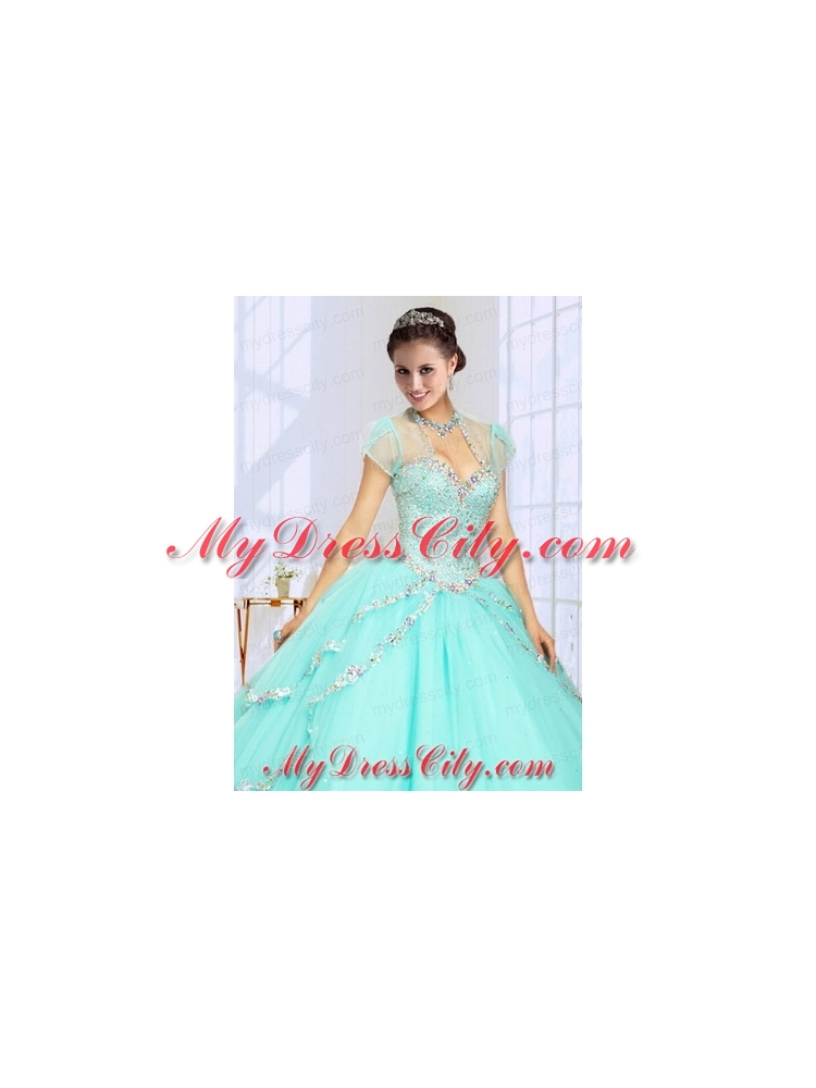 2014 Fashionable Beading Tulle Quinceanera Jacket in Mint