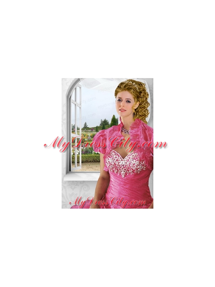 Inexpensive Red Organza Short Quinceanera Jacket with Ruffles