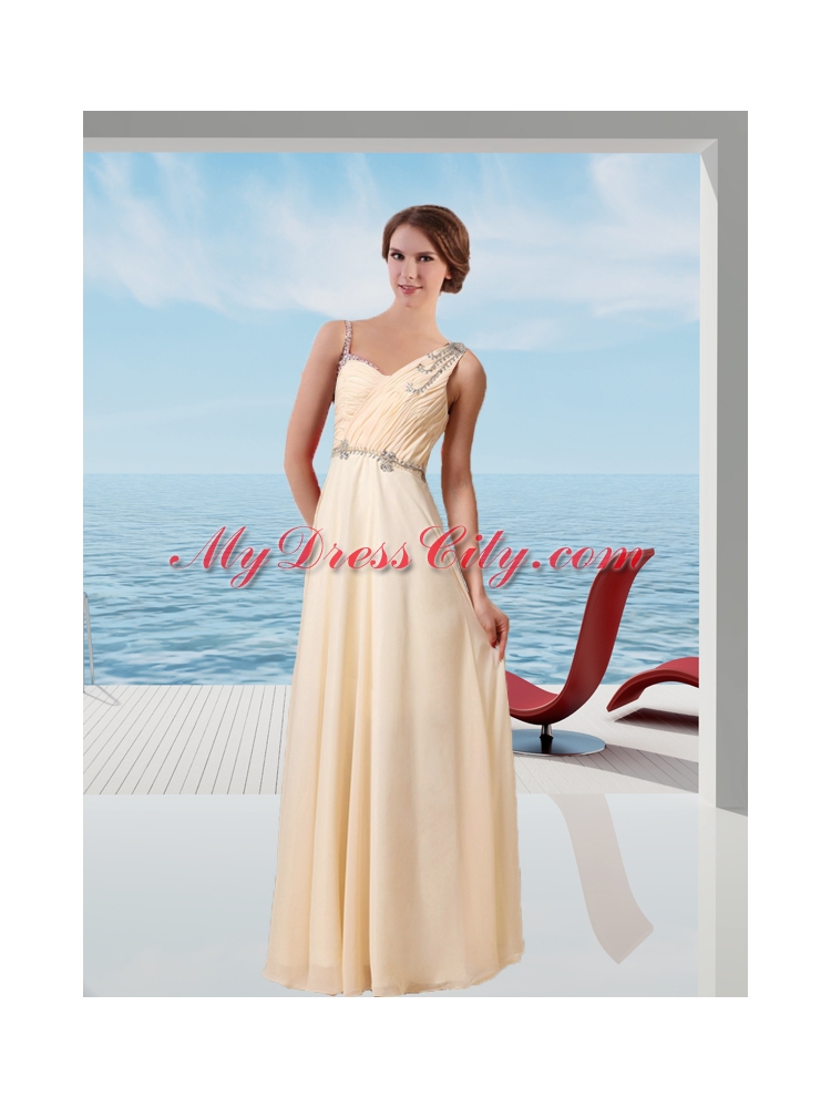 Asymmetrical Champagne Empire Prom Dress With 2015 New Styles Beading