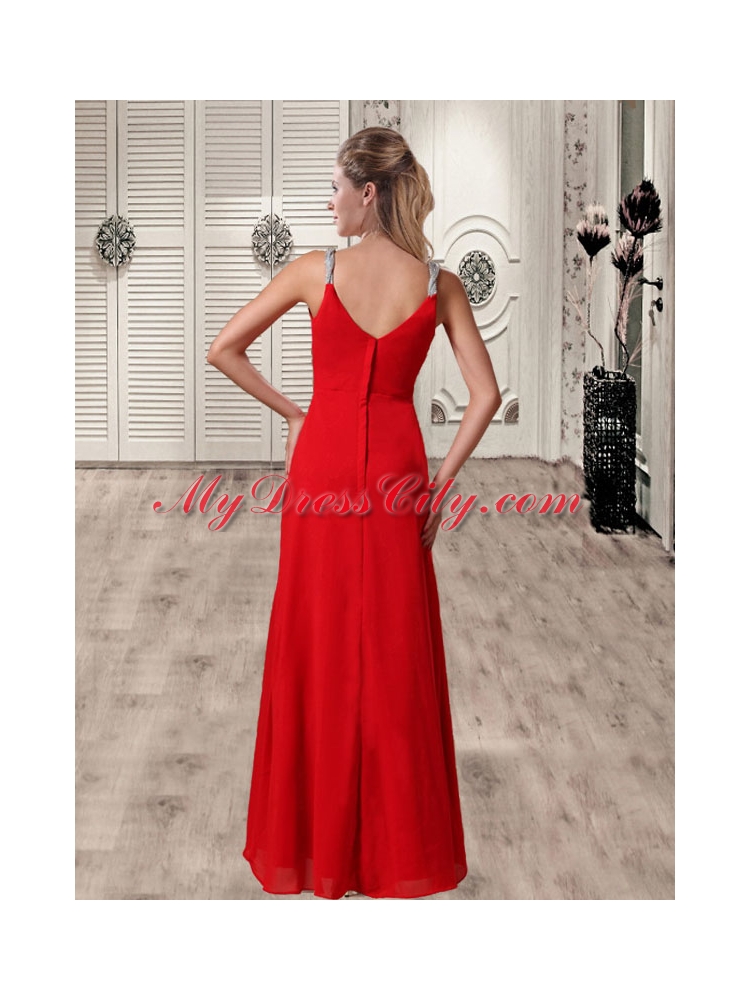Red Straps Customize Empire Beading New Style Prom Dress
