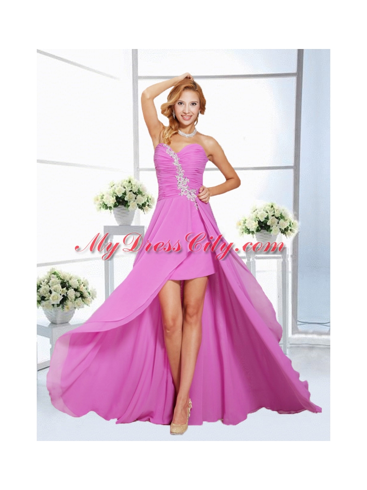 Beautiful Lilac Empire Appliques and Ruching Sweetheart Prom Dress