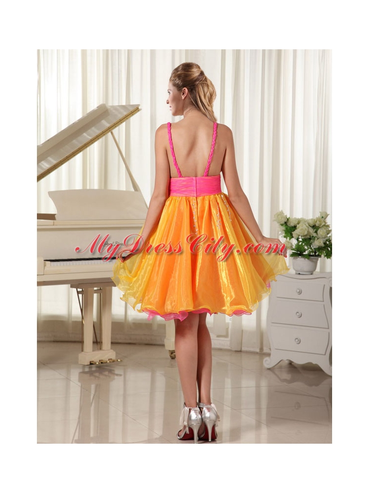 Colorful Princess Straps Organza Prom Dress  with Beading