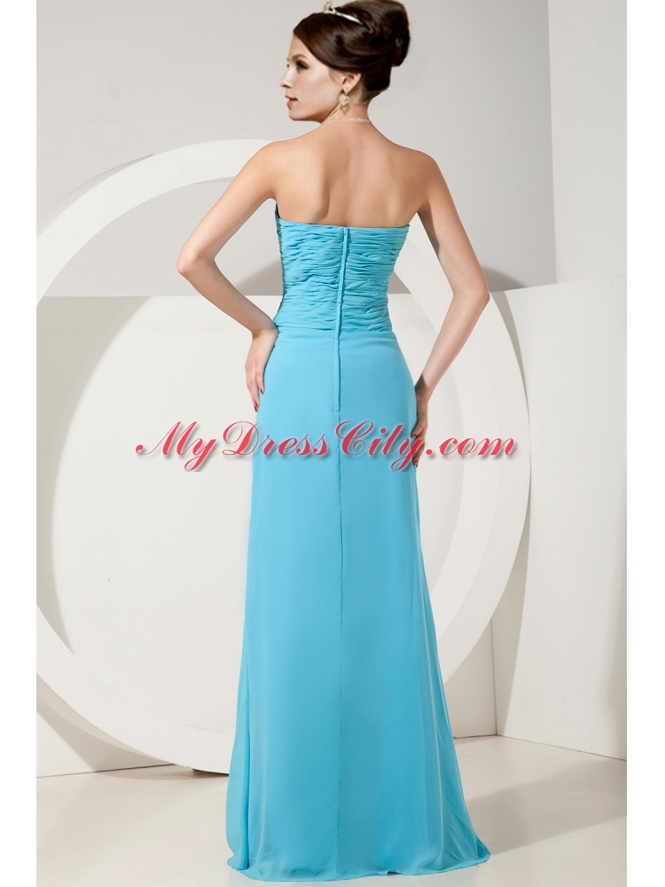 2015 Elegant Baby Blue Empire Sweetheart Ruch Chiffon Prom Dress