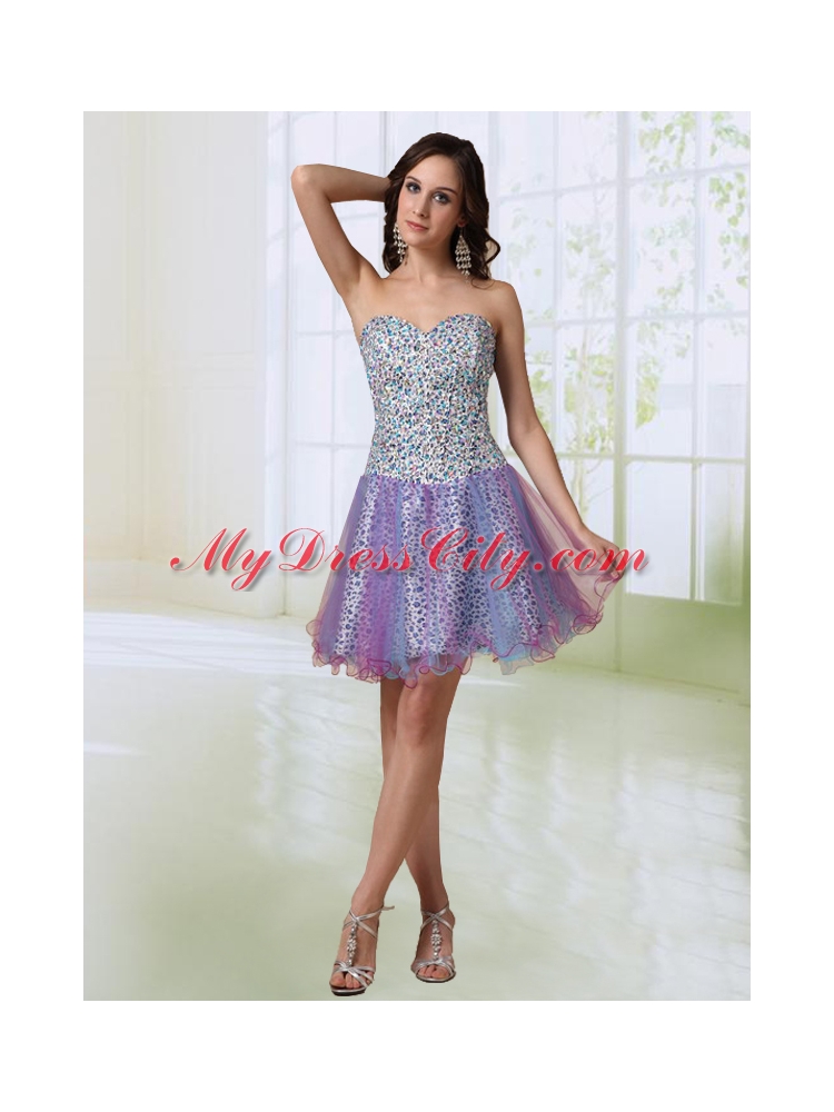 Colorful A Line Sweetheart Beading Leopard and Organza Prom Dress