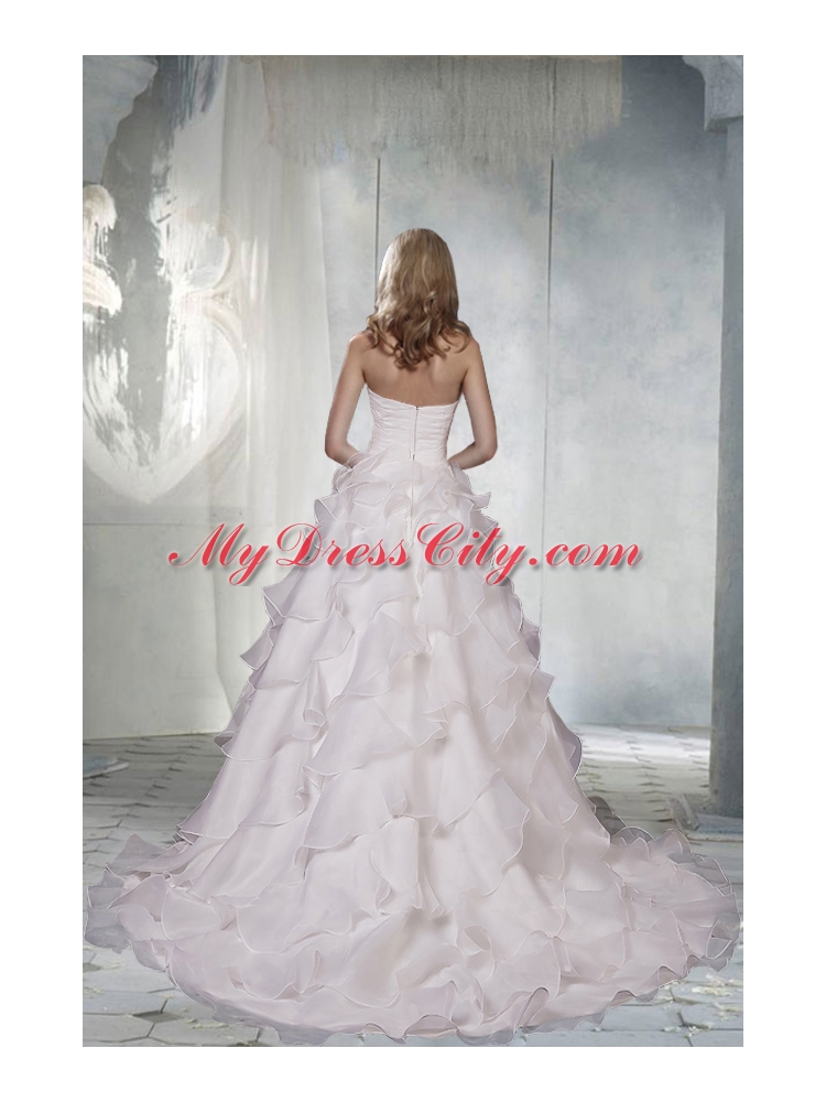Classical Sweetheart Court Train A Line Wedding Dresses with Appliques