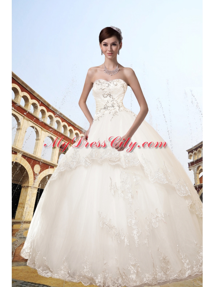 Ball Gown Strapless Appliques Wedding Dress for Church