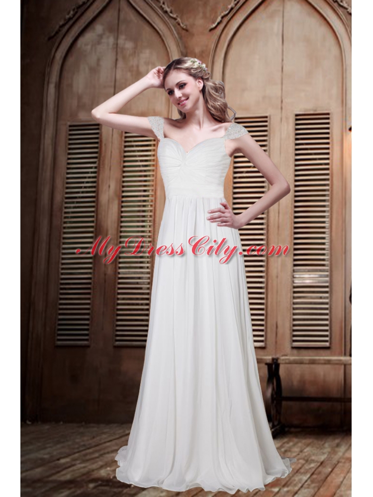 Romantic Empire Cap Sleeves Beading Wedding Dress for 2014