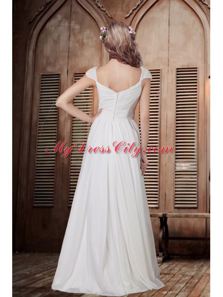 Romantic Empire Cap Sleeves Beading Wedding Dress for 2014